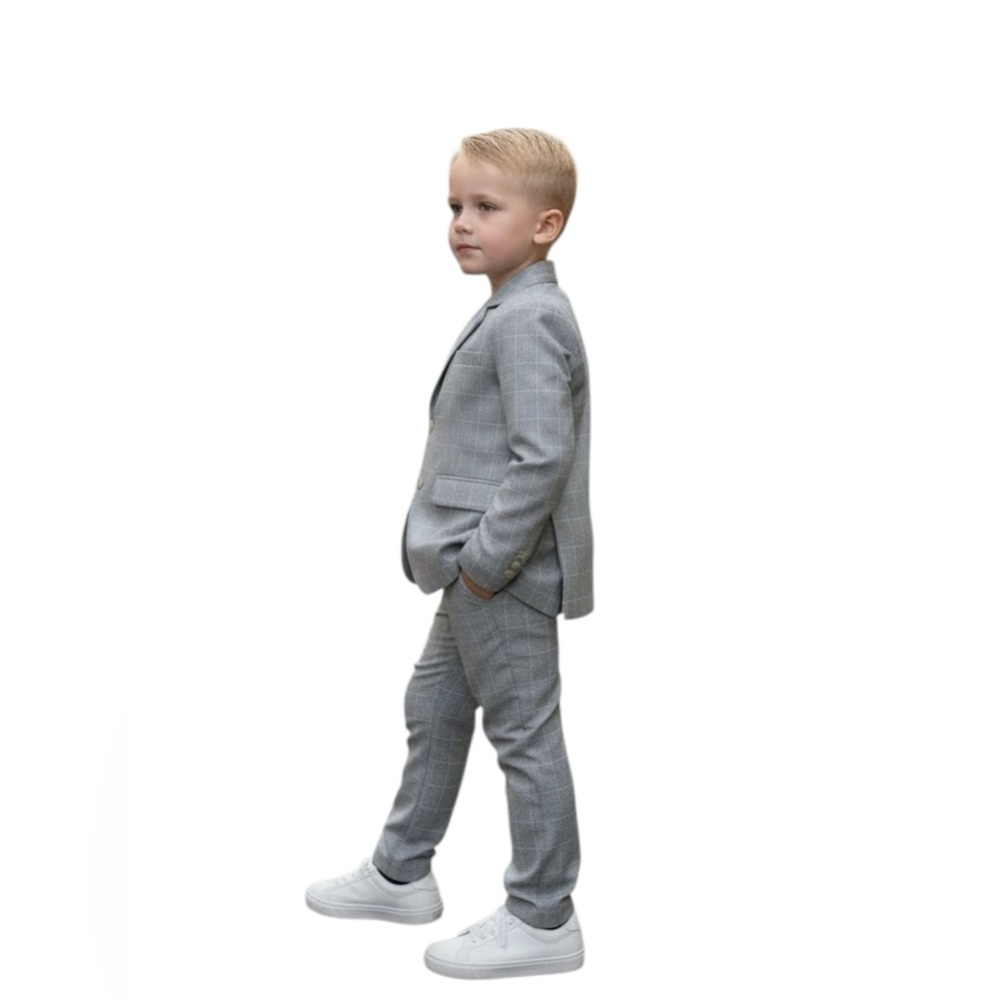 🤍 Lolanta Kids Gray Plaid Suit Set – Size 120